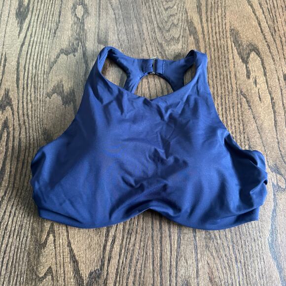 Athleta Womens Maldives Bra Cup High Neck Underwire Bikini Top Blue Size 34D/DD - Picture 1 of 4